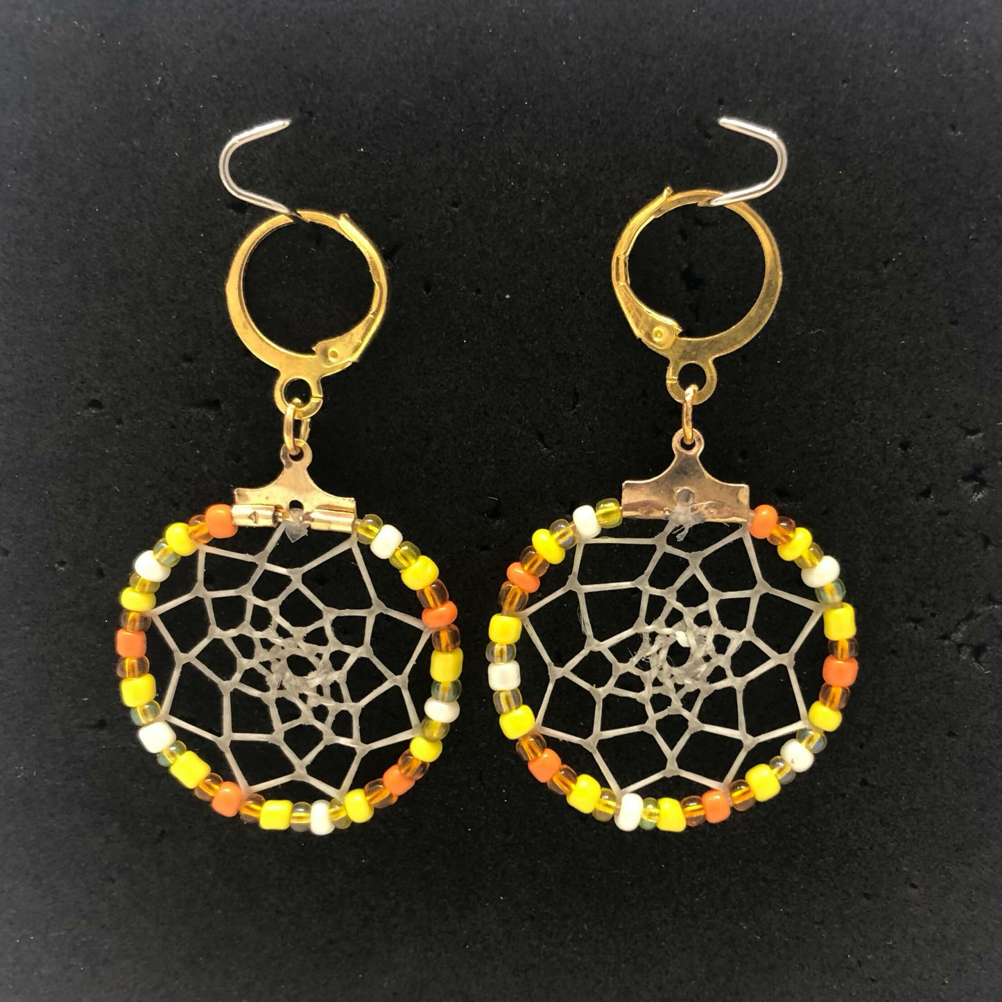 Gold Beaded Dreamcatcher Earrings