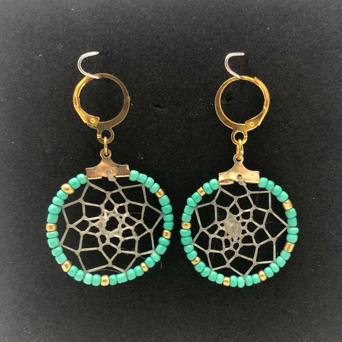 Gold Beaded Dreamcatcher Earrings