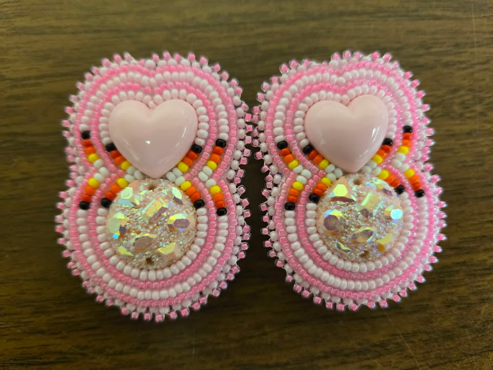 Beaded pink heart Earrings