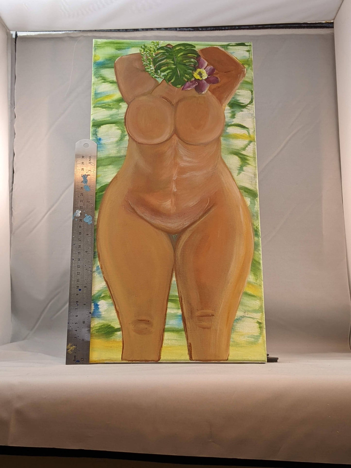 Monstera Sage, 12" x 36", stretched canvas
