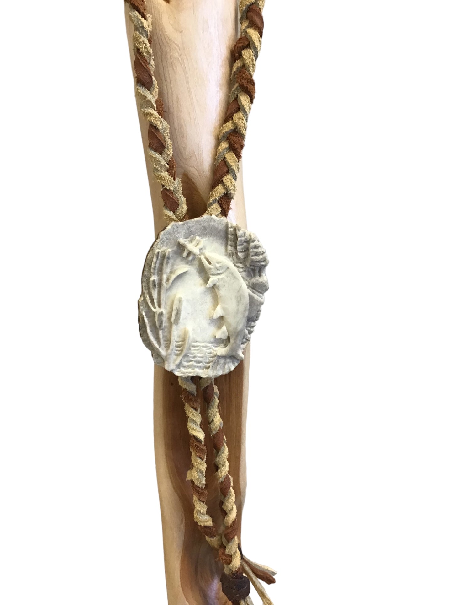 Diamond willow walking stick - Fish and Maple leaf