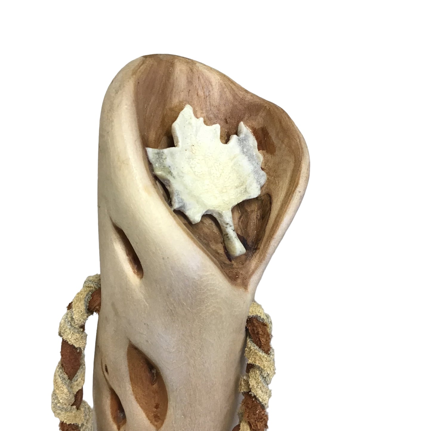 Diamond willow walking stick - Fish and Maple leaf