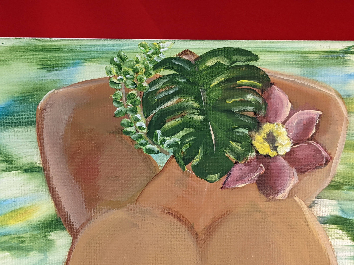 Monstera Sage, 12" x 36", stretched canvas