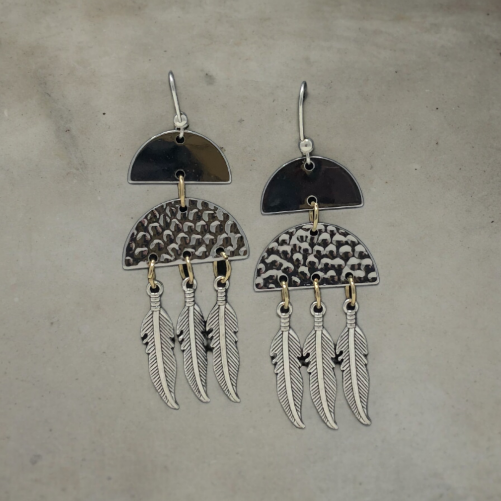 Semi Circle Feather Earings