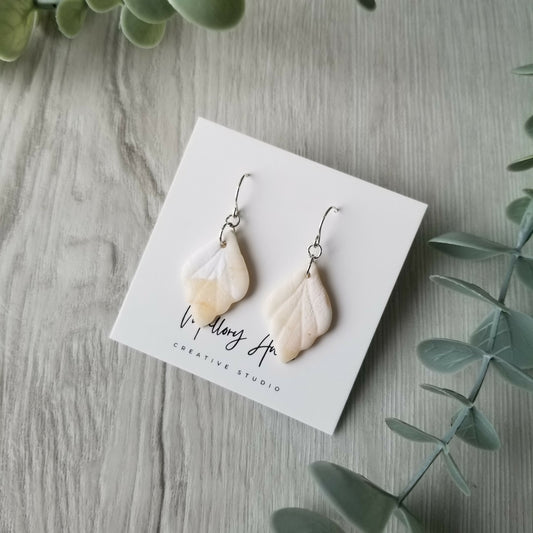 White Marble Leaf Earings