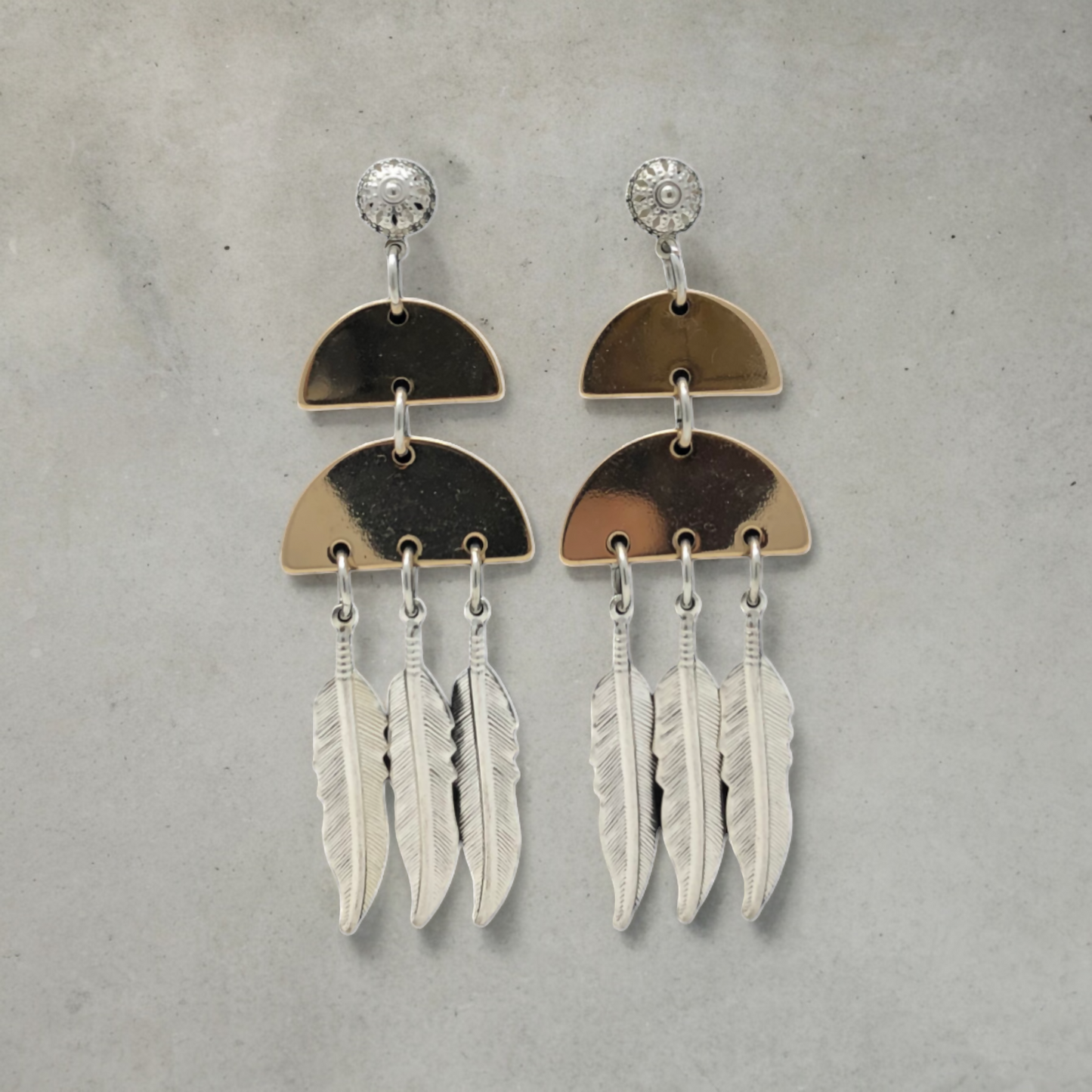 Semi Circle Feather Earings