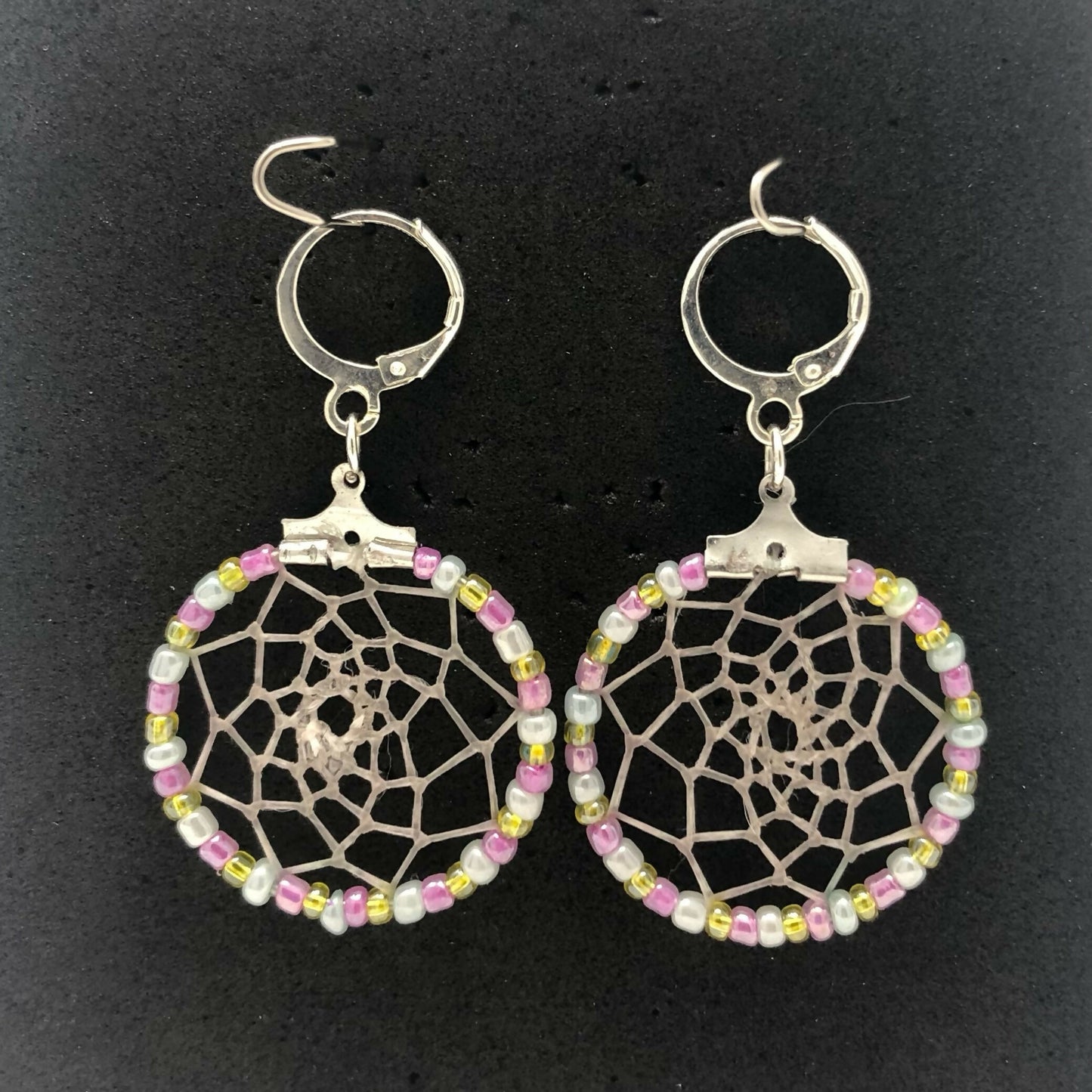 Silver Beaded Dreamcatcher Earrings