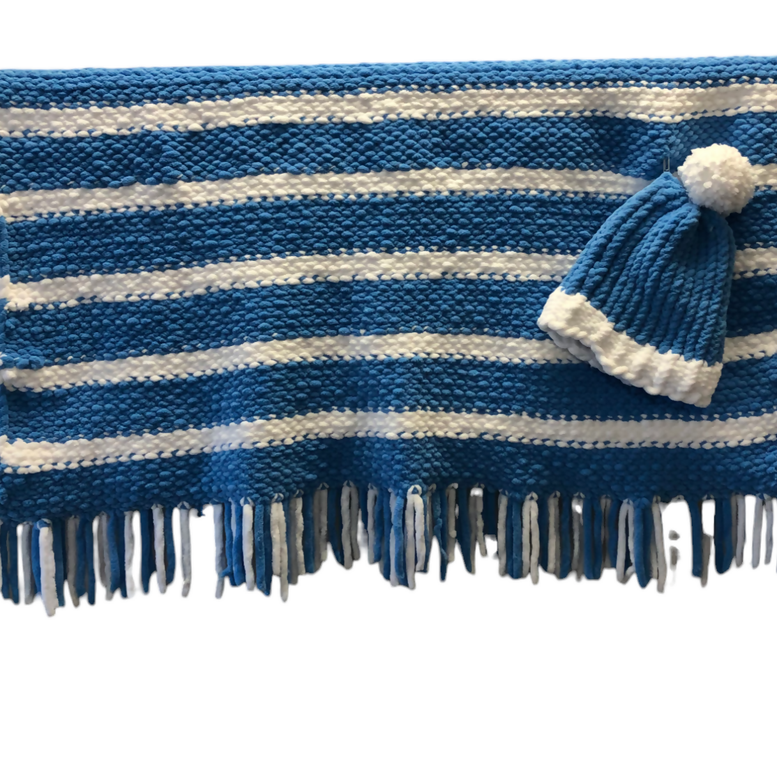 Blue Stripe Baby Blanket With Hat