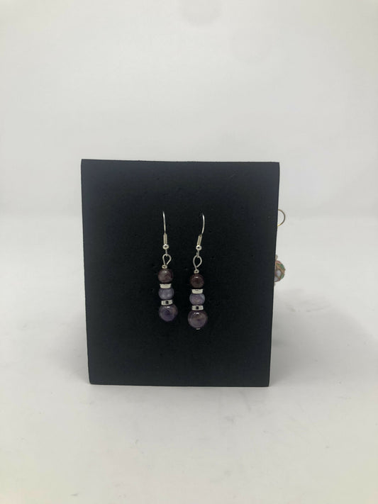 Purple Three Bead Earrings