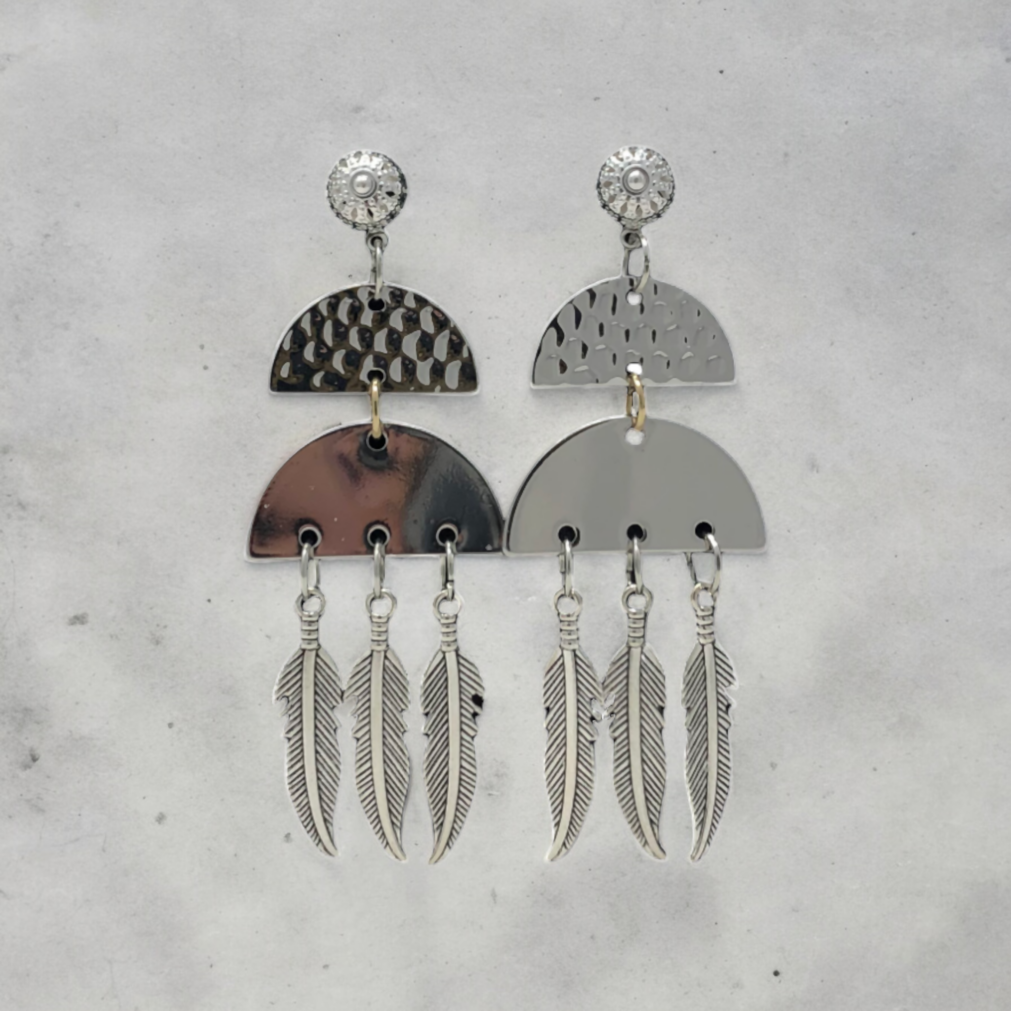 Semi Circle Feather Earings