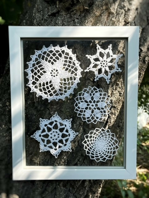 hand crochet framed wall hangings