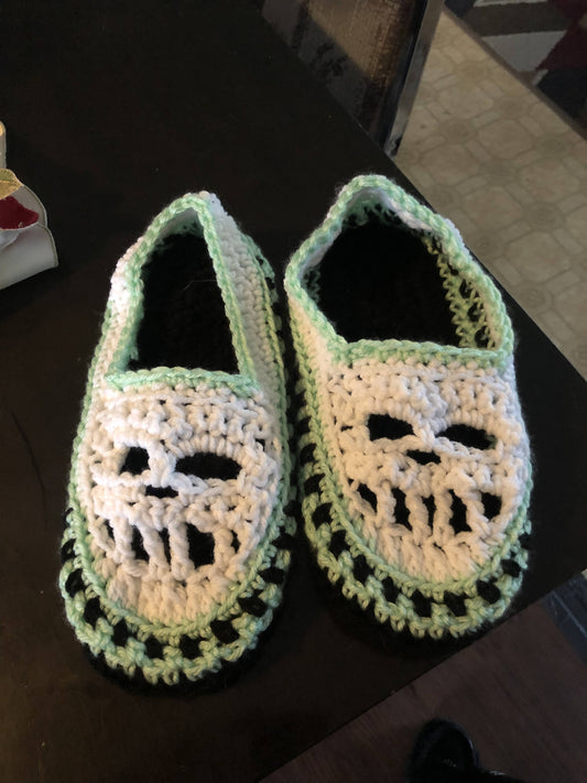 Crochet skull slippers