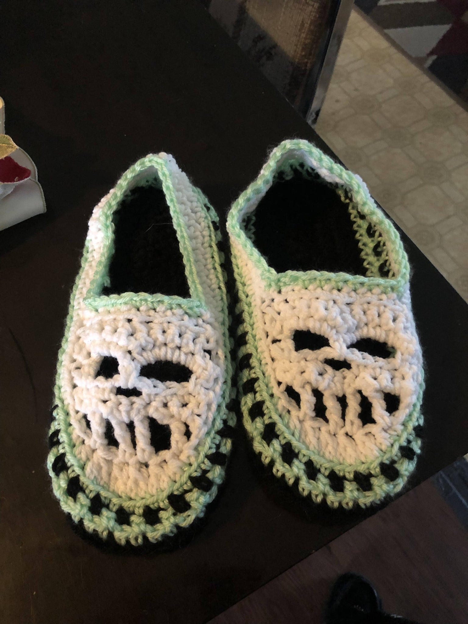 Crochet skull slippers