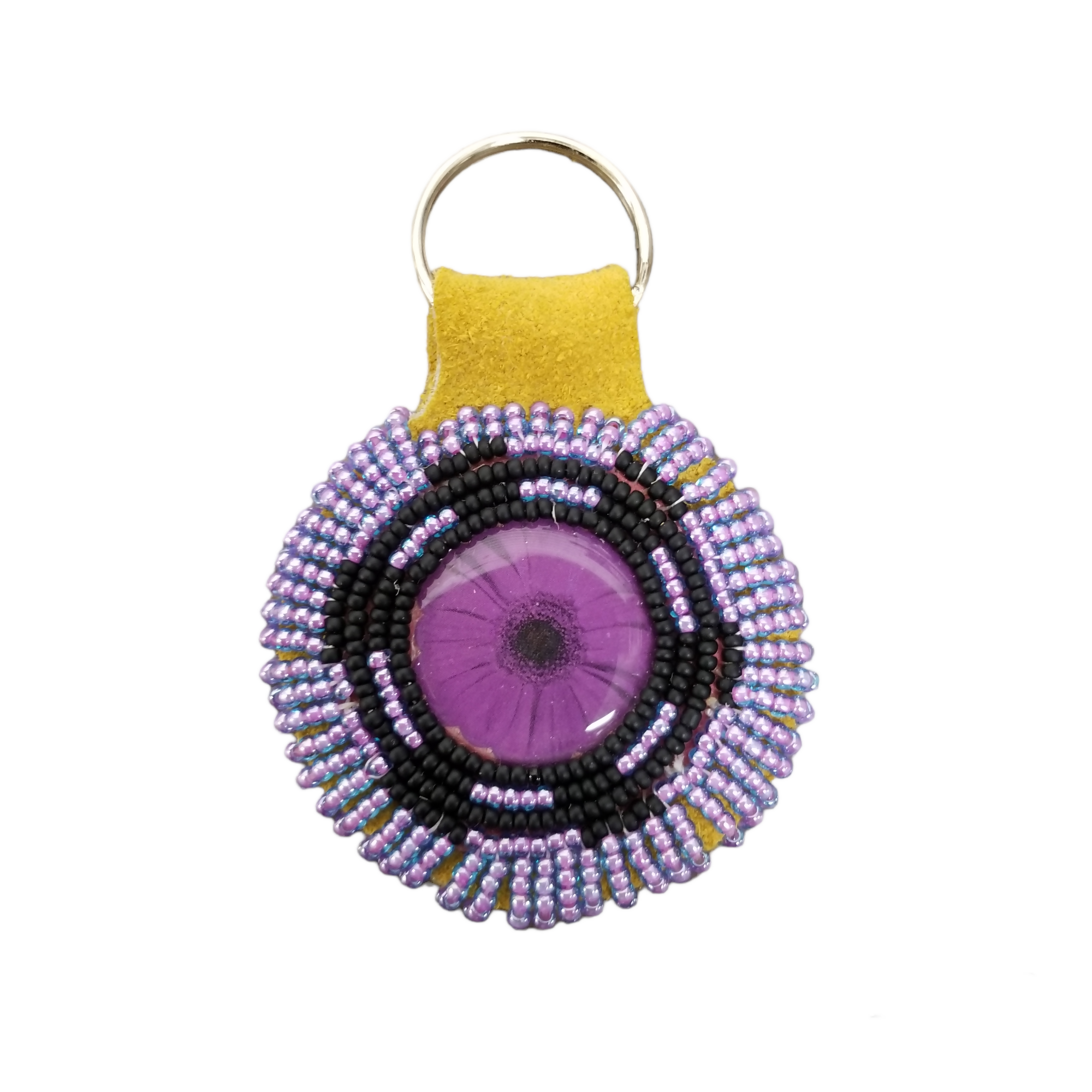 Purple Flower beaded keychain
