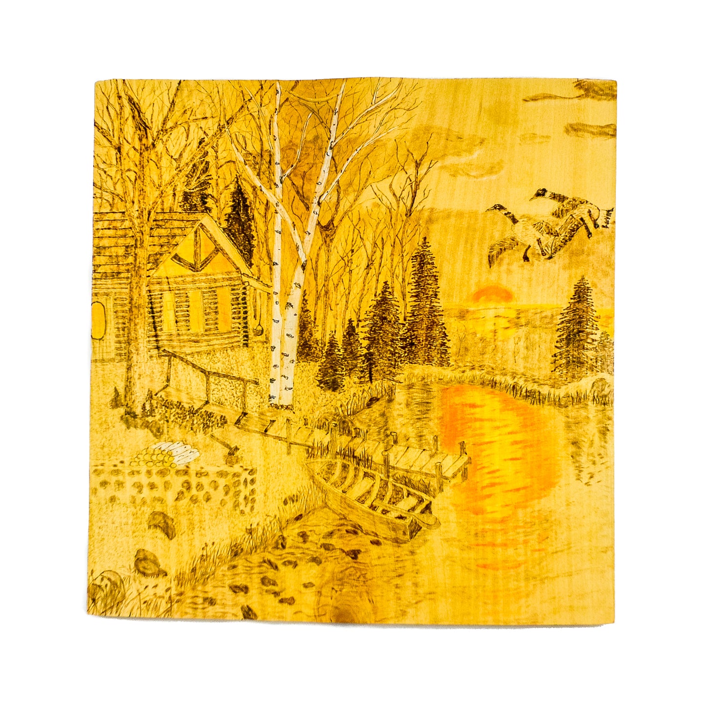 Pine Board "Sunset At The Cabin"