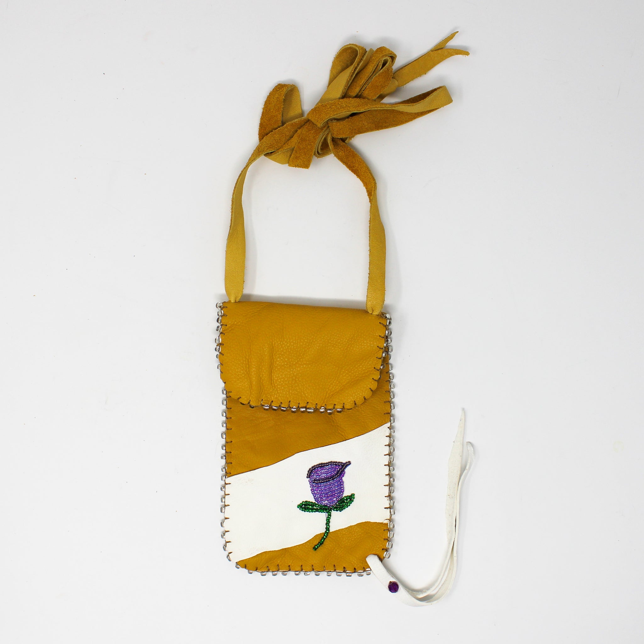 Light Rawhide beaded pouch