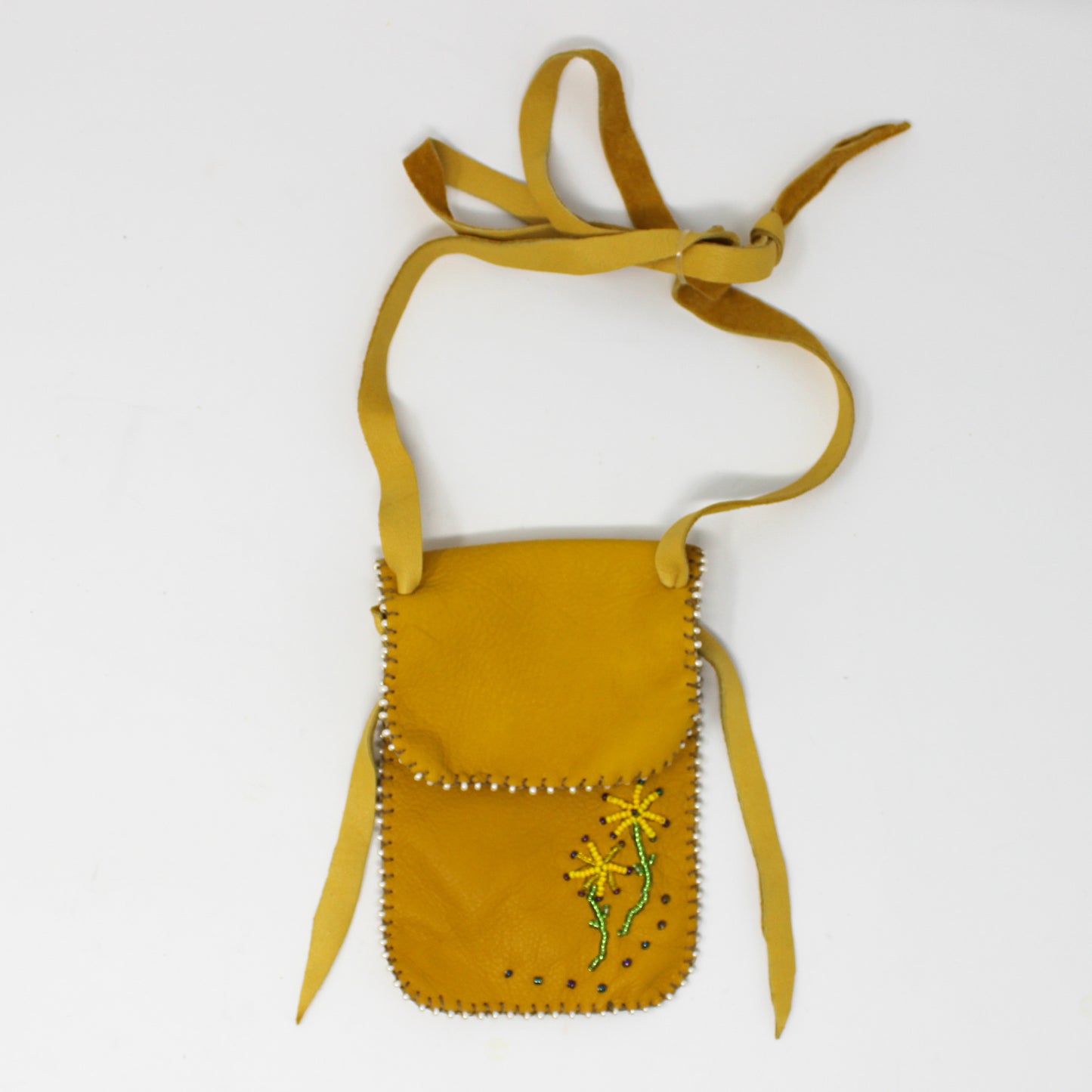 Light Rawhide beaded pouch