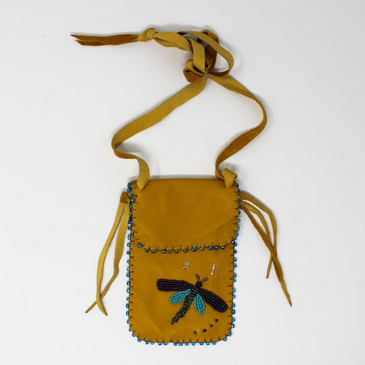 Light Rawhide beaded pouch