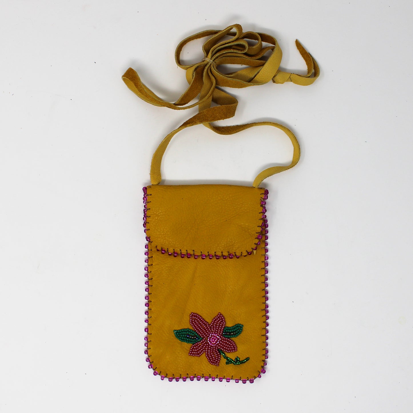 Light Rawhide beaded pouch