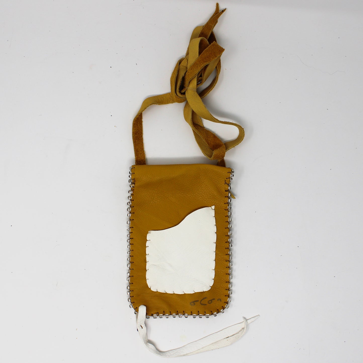 Light Rawhide beaded pouch