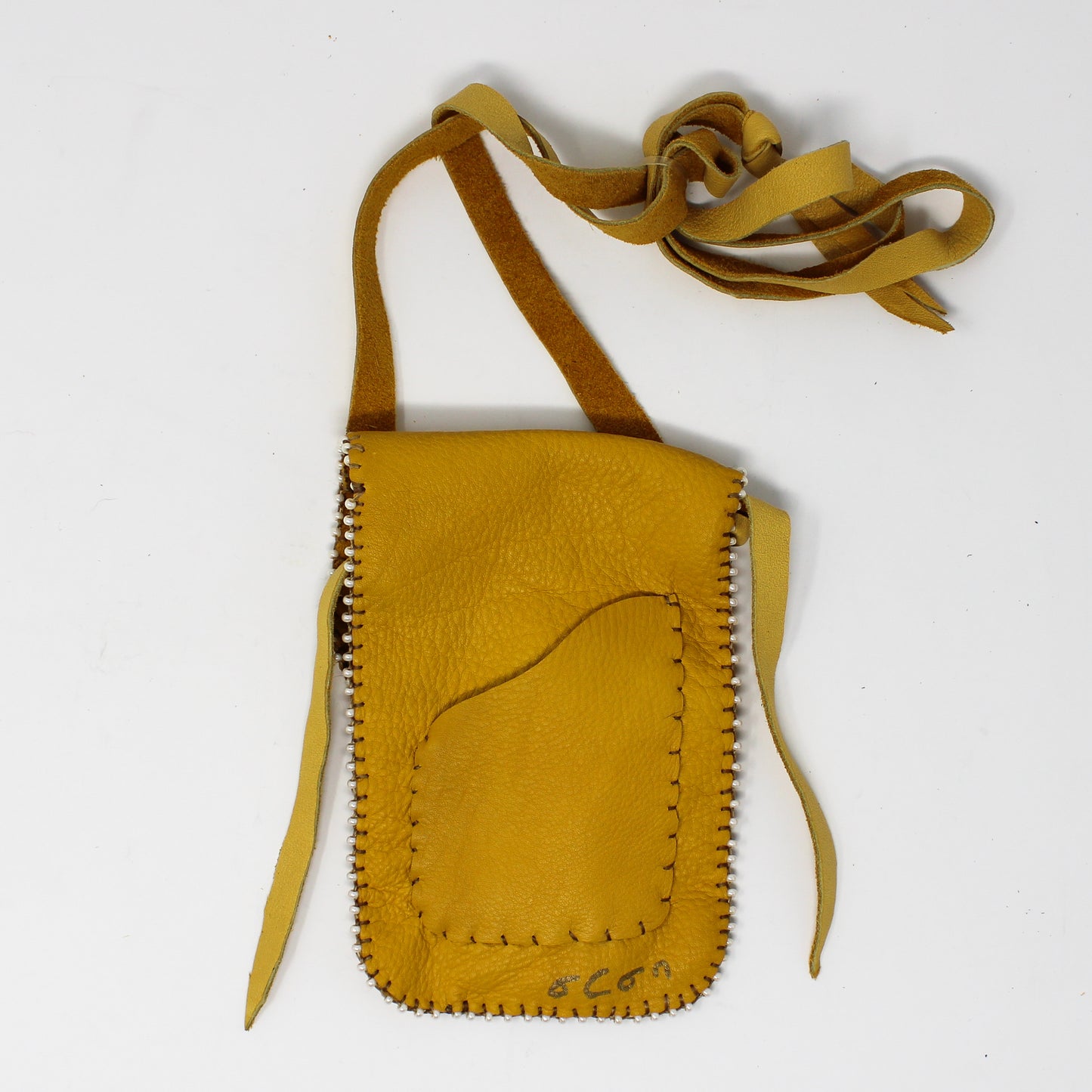 Light Rawhide beaded pouch