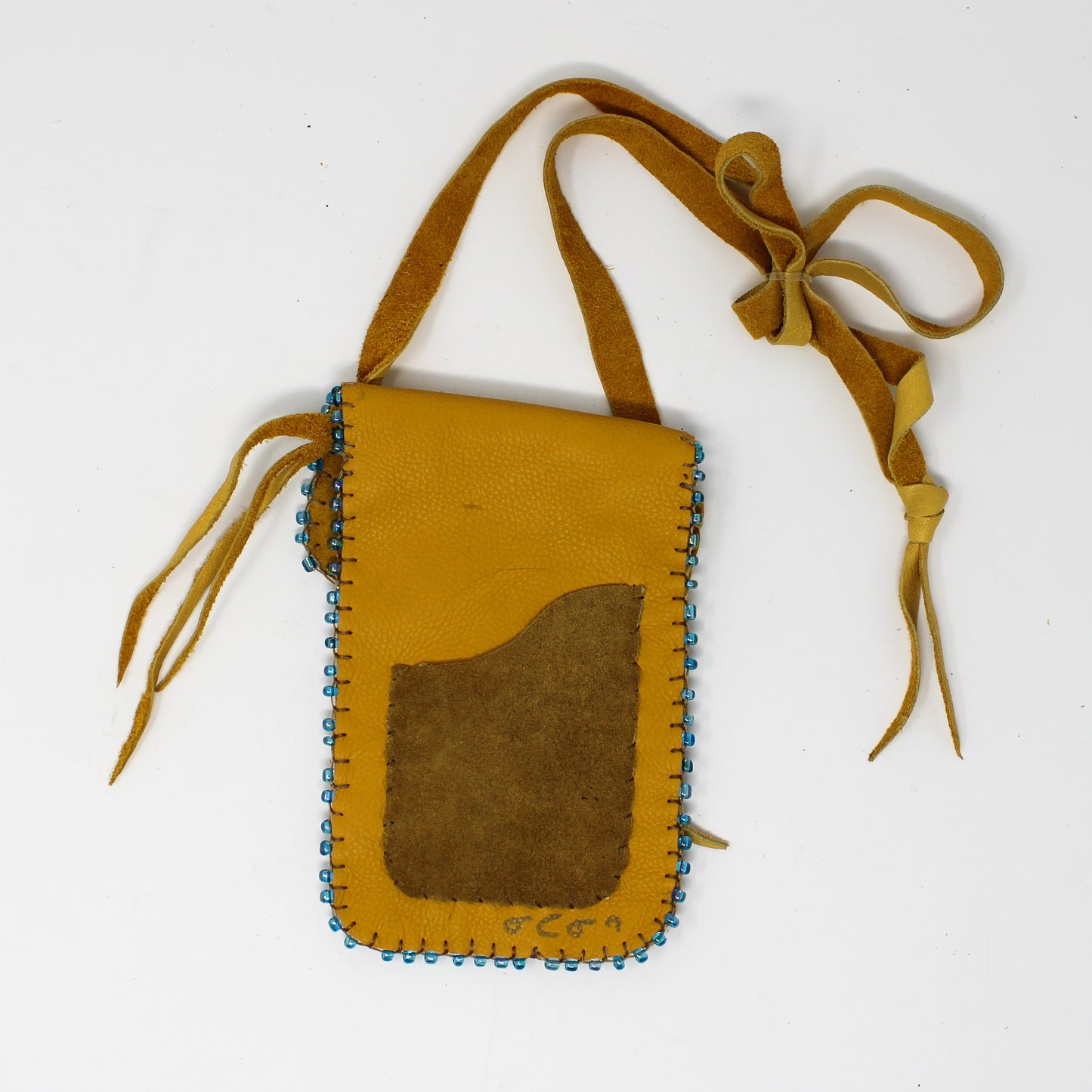 Light Rawhide beaded pouch