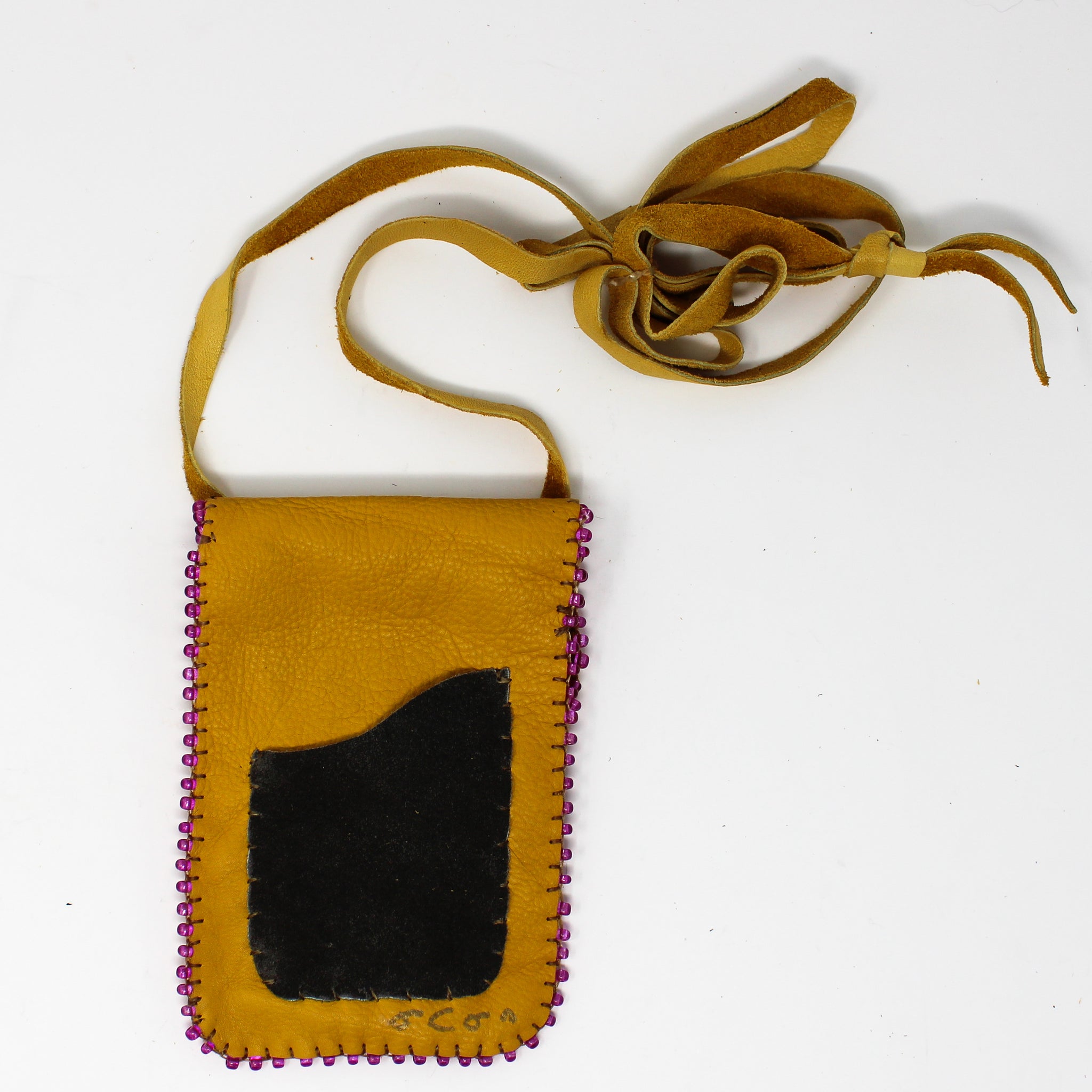 Light Rawhide beaded pouch