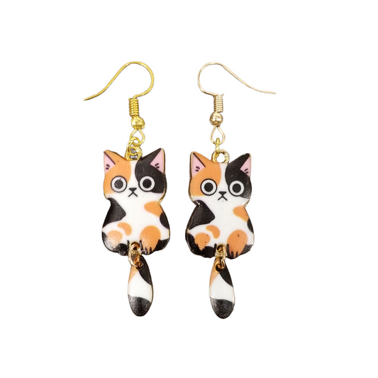 Calico cat earrings