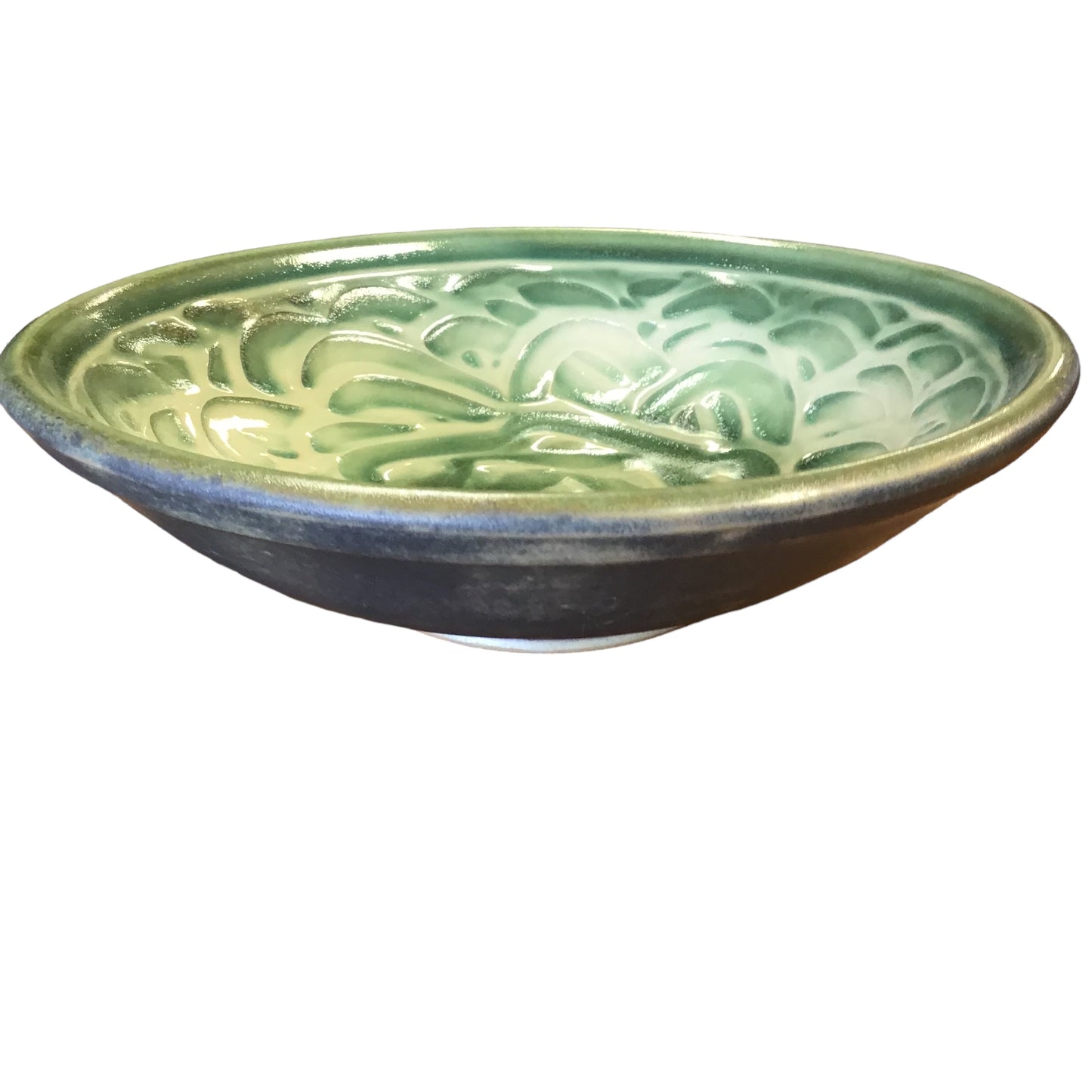 Green Pottery Bowl with interior floral design