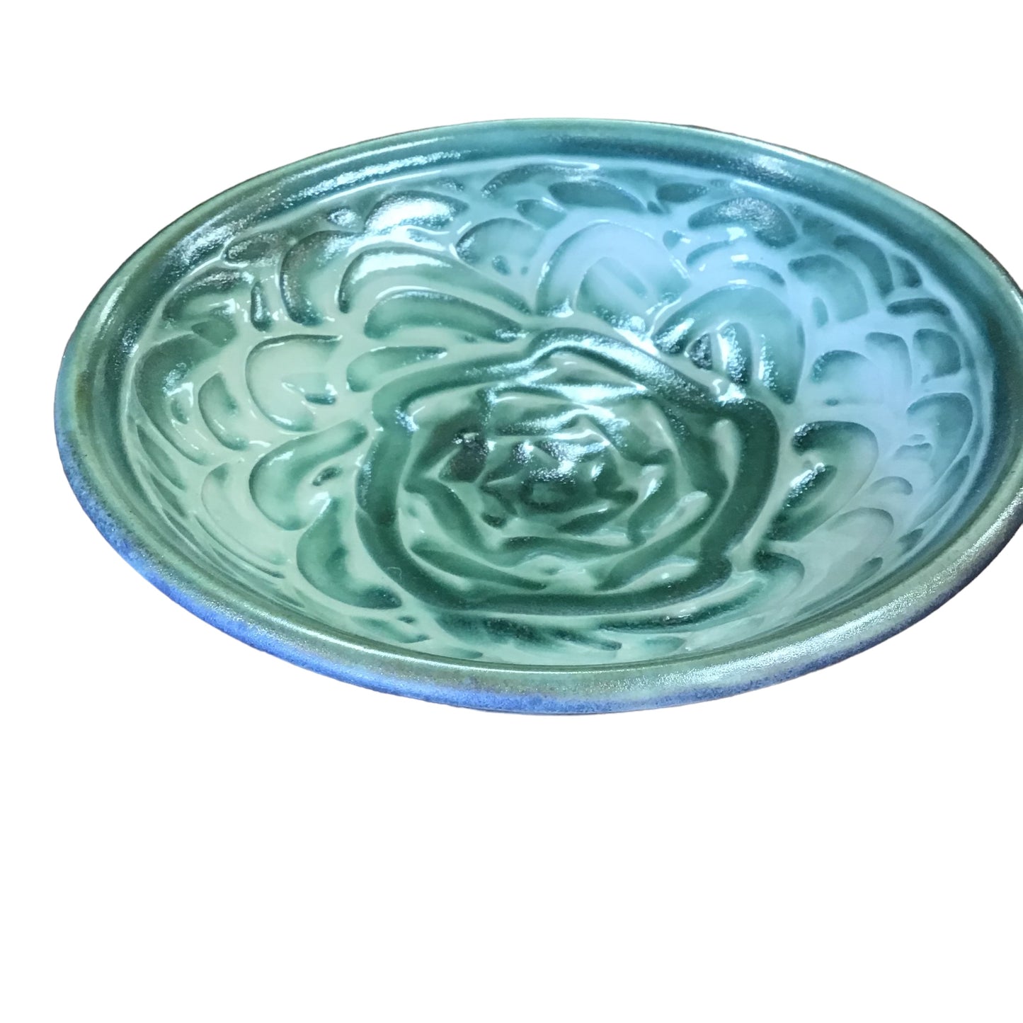 Green Pottery Bowl with interior floral design