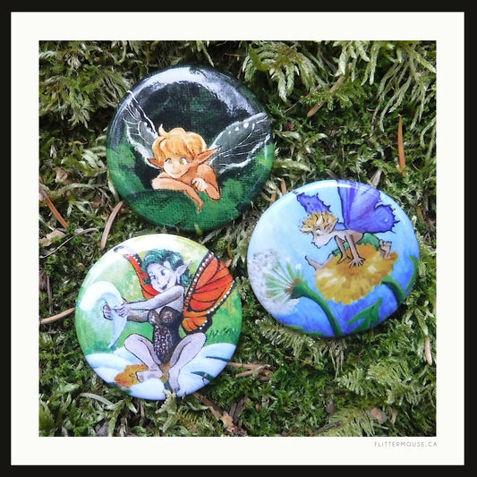 1.5" Pinback Button Badges - Garden Faeries Set