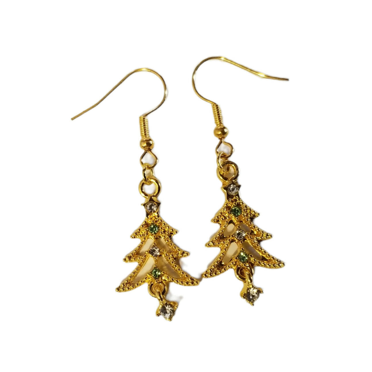Gold Xmas Tree jeweled earrings